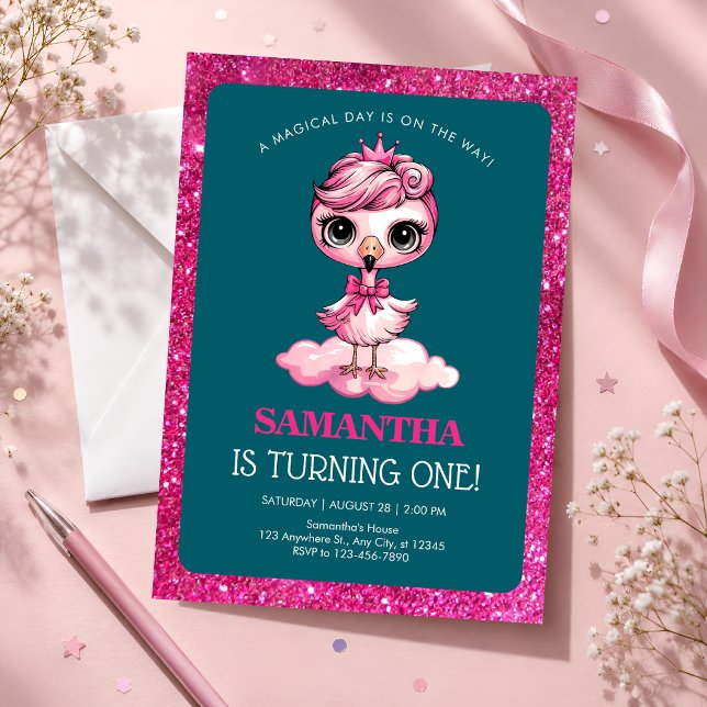 Pink Flamingo 1st Birthday Invitation (Creator Uploaded)