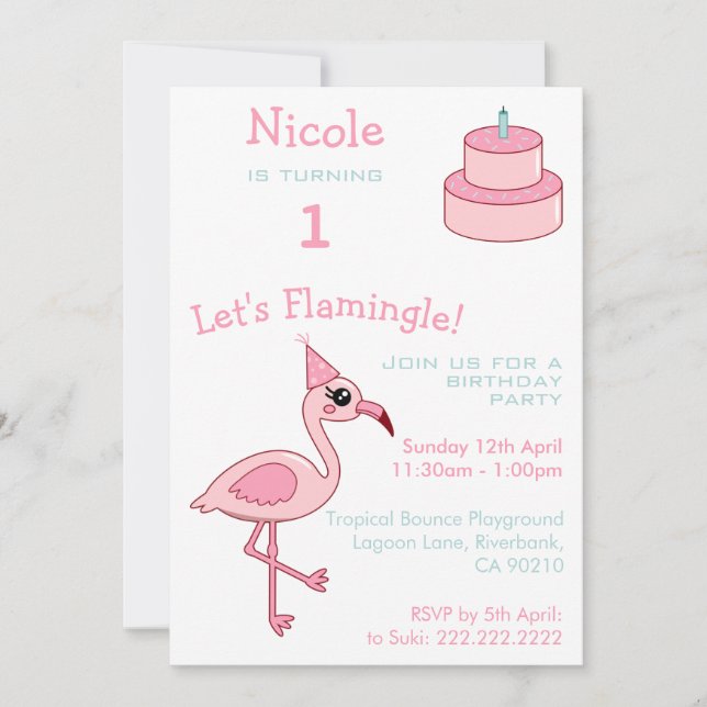 Pink Flamingo 1st Birthday Party Invitation (Front)