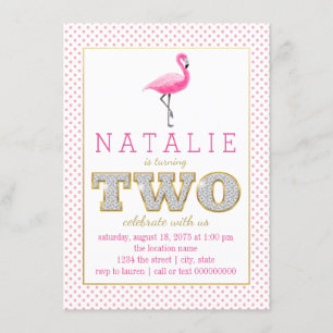 Pink Flamingo 2nd Birthday Party Invitations