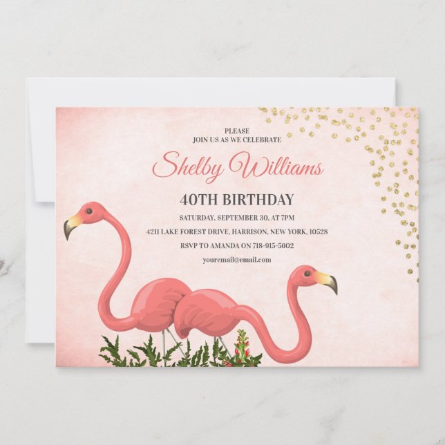 Pink Flamingo 40th birthday Invitation (Front)