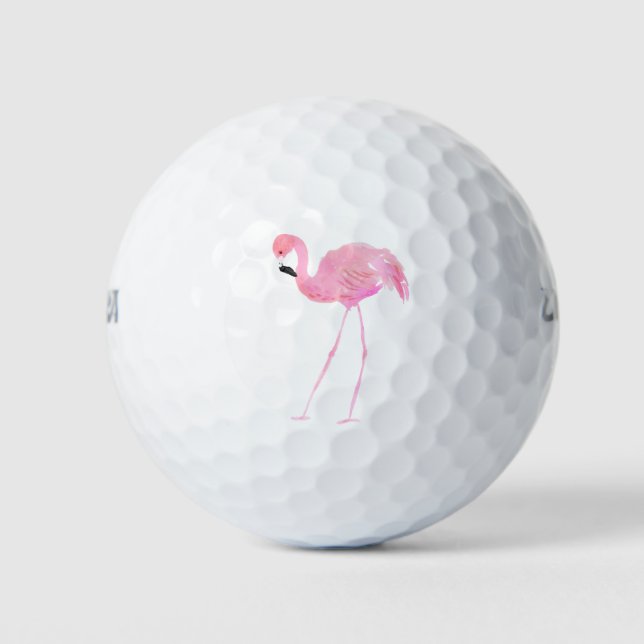 Pink Flamingo 4 Watercolor Illustration Golf Balls (Front)