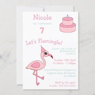 Pink Flamingo 7th Birthday Party Invitation