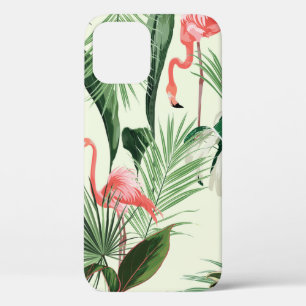 Pink flamingo and exotic flowers, palm leaves. Flo iPhone 12 Case