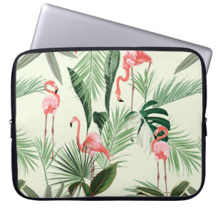 Pink flamingo and exotic flowers, palm leaves. Flo Laptop Sleeve