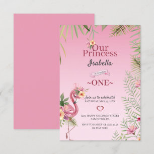 Pink Flamingo And Flowers Birthday Invitation