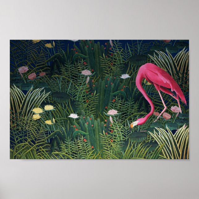 Pink Flamingo and Flowers, Famous painting Poster (Front)