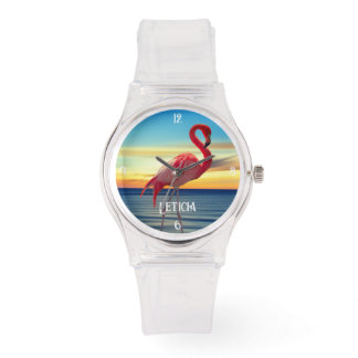 Pink Flamingo and Ocean Sunset Watch