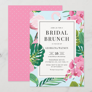 Pink Flamingo and Orchids Tropical Bridal Brunch Invitation