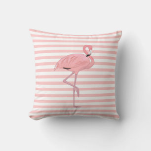 Pink Flamingo and Stripes Throw Pillow