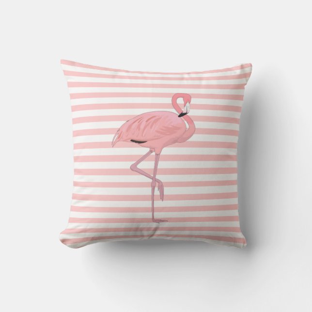 Pink Flamingo and Stripes Throw Pillow (Front)