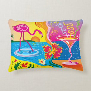 Pink Flamingo and Summer Cocktail Decorative Cushion