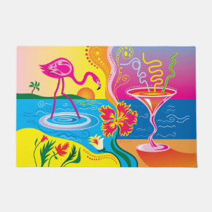Pink Flamingo and Summer Cocktail Doormat
