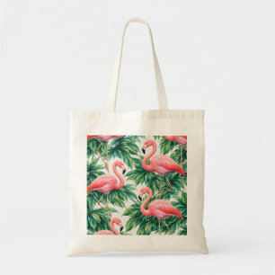 Pink Flamingo and Tropical Leaves Pattern Tote Bag