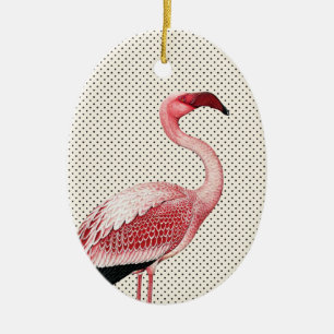 Pink Flamingo and Vintage Polka Dots Ceramic Tree Decoration
