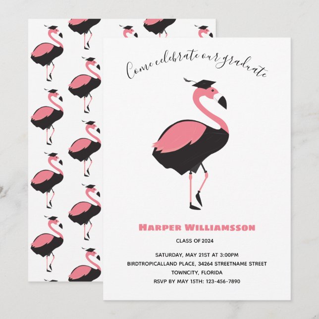 Pink Flamingo Animal Graduation Invitation (Front/Back)