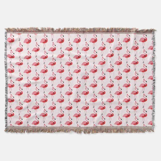 Pink Flamingo Animal Santa Christmas Throw Blanket (Front)