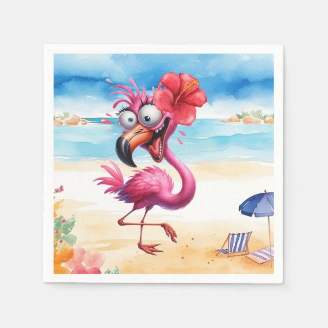 Pink Flamingo at the beach  Napkin (Front)