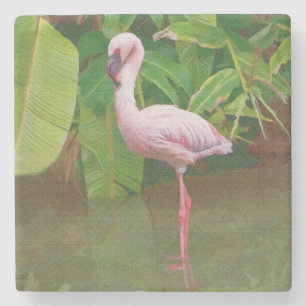 Pink Flamingo at the Lake in Florida Stone Coaster