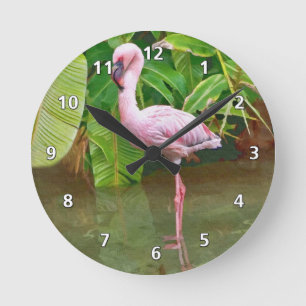 Pink Flamingo at the Lake Round Clock