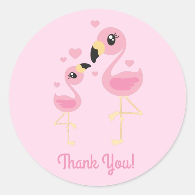 Pink Flamingo Baby Shower Classic Round Sticker (Front)