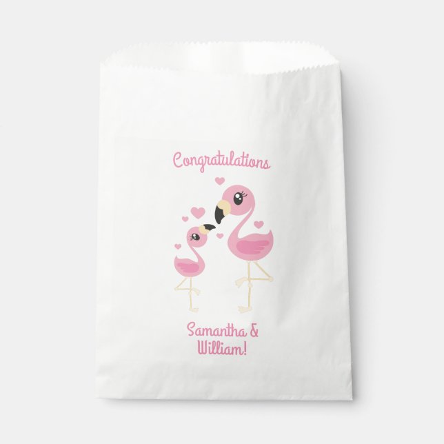 Pink Flamingo Baby Shower Favour Bags (Front)