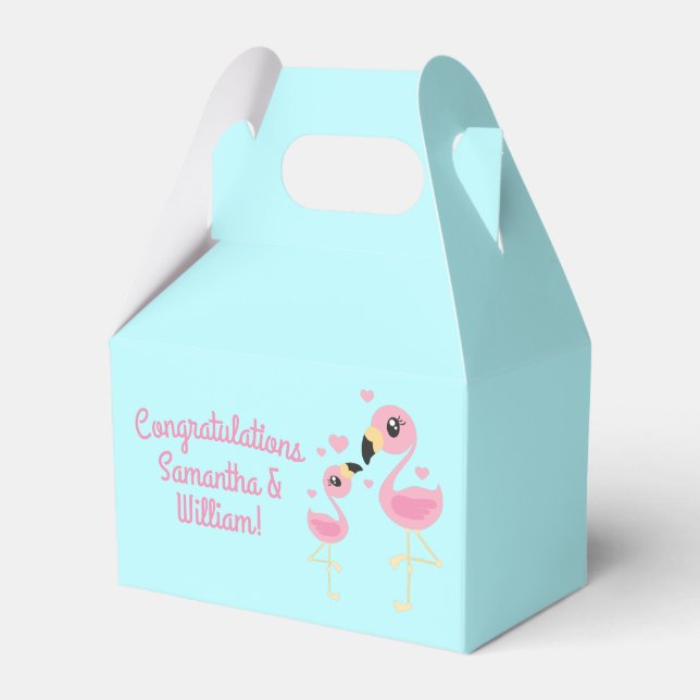 Pink Flamingo Baby Shower Favour Box (Front Side)