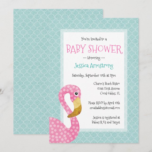 Pink Flamingo Baby Shower Invitation (Front/Back)