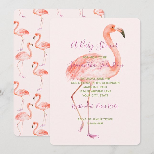 Pink Flamingo Baby Shower Invitation (Front/Back)