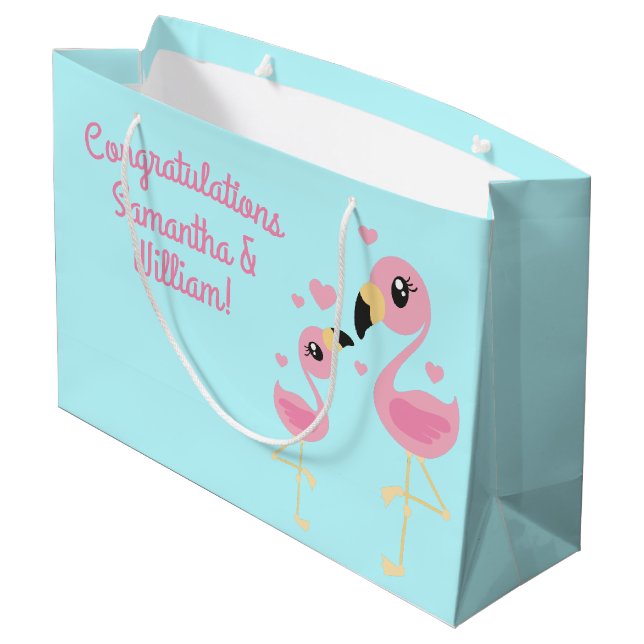Pink Flamingo Baby Shower Large Gift Bag (Back Angled)