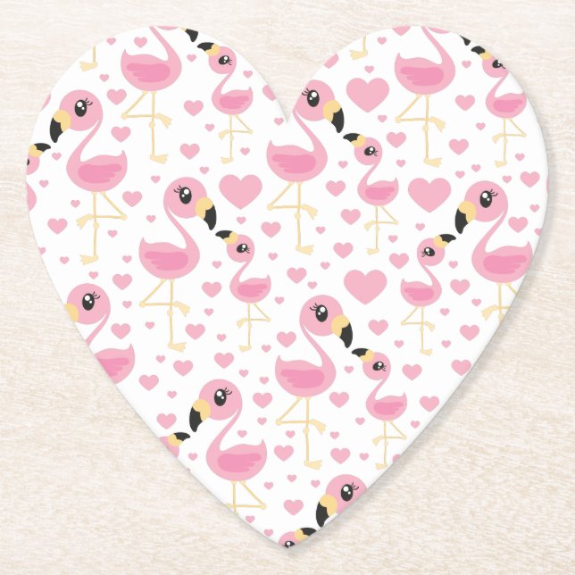 Pink Flamingo Baby Shower Paper Coaster (Front)