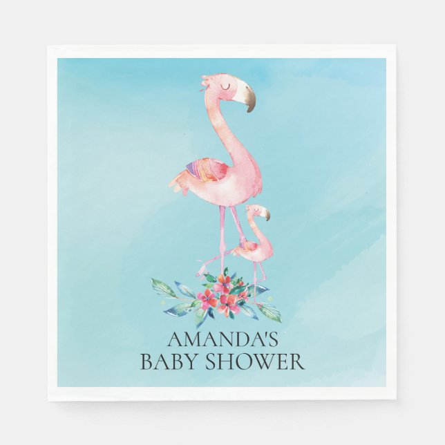 Pink Flamingo Baby Shower Paper Napkins (Front)