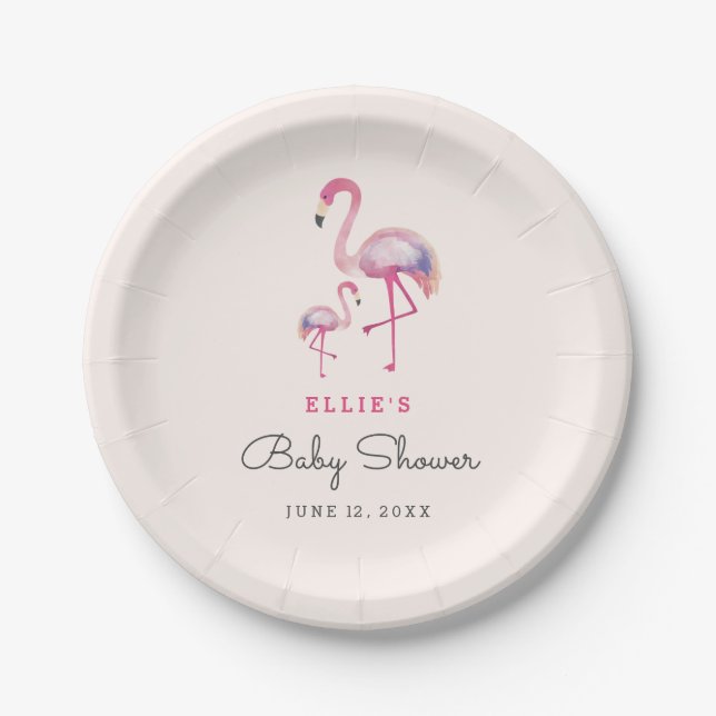 Pink Flamingo Baby Shower plates (Front)