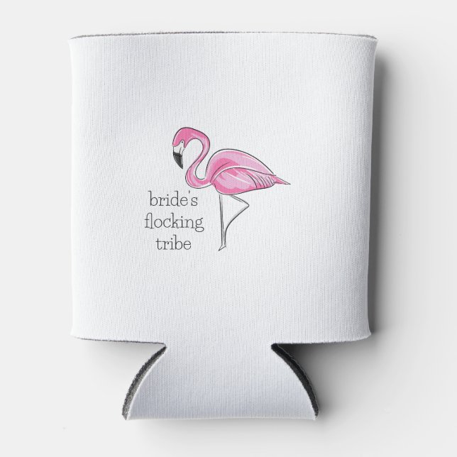 Pink Flamingo Bachelorette Bride's Flocking Tribe Can Cooler (Front)