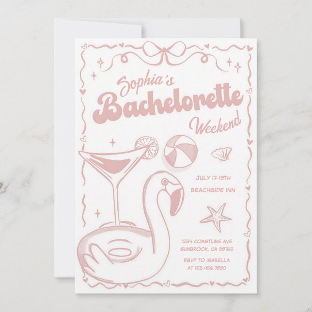 Pink Flamingo Bachelorette Weekend Beach Party Invitation (Front)