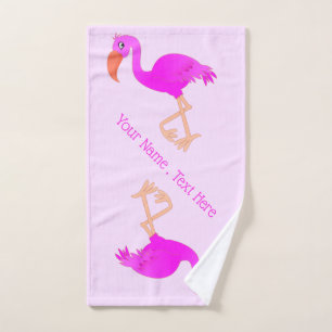 Pink Flamingo Bath Towels Gift - Custom Text Name