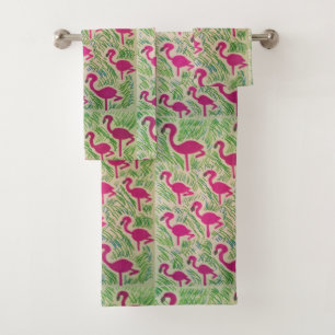 Pink Flamingo Bathroom Towel Set