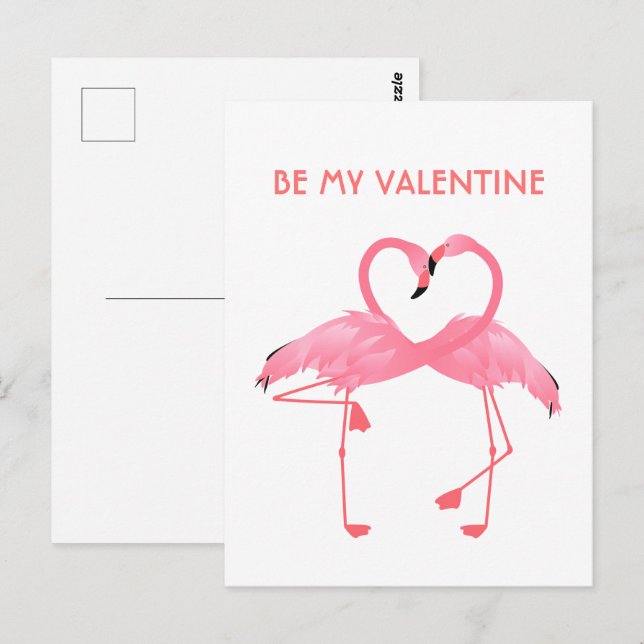 Pink Flamingo Be My Valentine Flat Holiday Card (Front/Back)