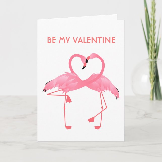 Pink Flamingo Be My Valentine  Holiday Card (Front)