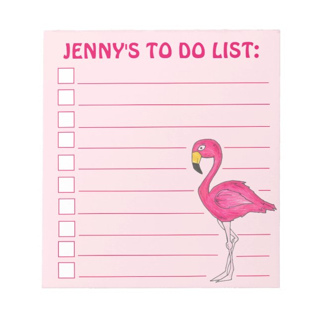 Pink Flamingo Beach Bird Personalised To Do List Notepad (Front)