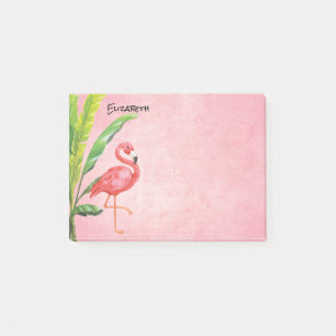 Pink Flamingo Beach Island Leaves Monogram Post-it Notes