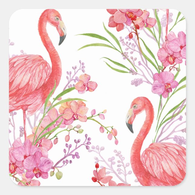 Pink Flamingo beach pattern floral sticker (Front)