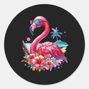 Pink Flamingo Beach Summer Vibes Palm Tree Tropica Classic Round Sticker