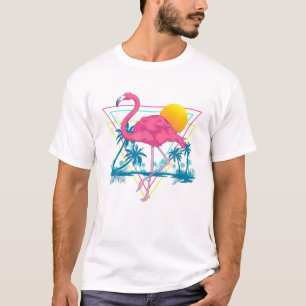 Pink Flamingo Beach Summer Vibes Palm Trees Tropic T-Shirt