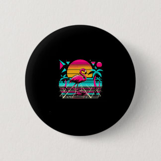 Pink flamingo beach summer vibes palm tropical 6 cm round badge