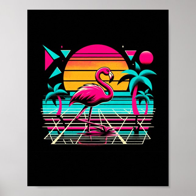 Pink flamingo beach summer vibes palm tropical poster (Front)