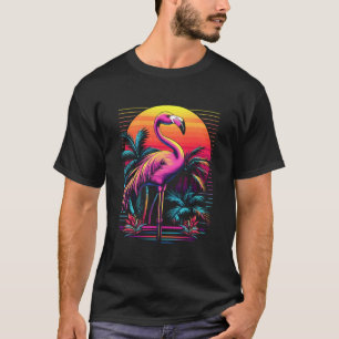 Pink Flamingo Beach Summer Vibes Tree Palm Tropica T-Shirt