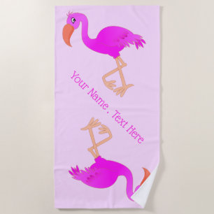 Pink Flamingo Beach Towel with Custom Text Name