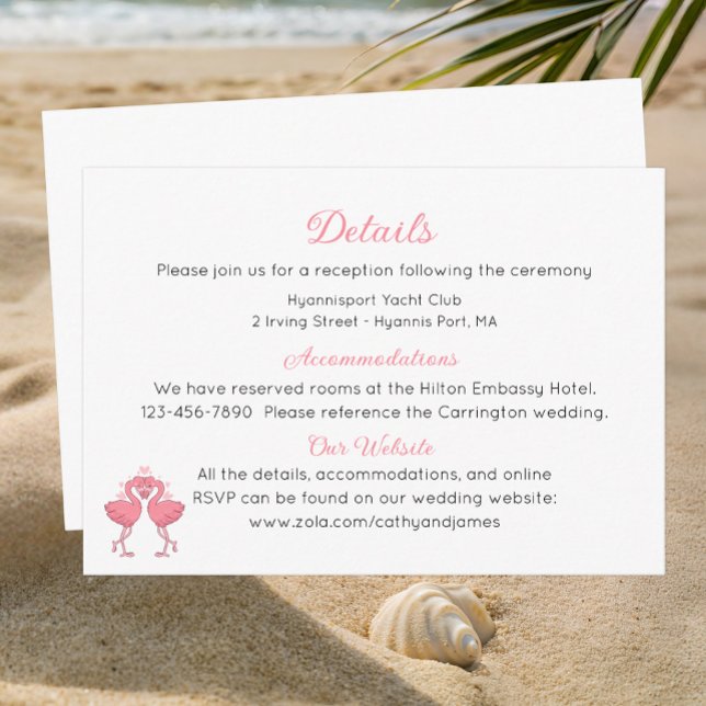 Pink Flamingo Beach Tropical Wedding Details  Enclosure Card (Creator Uploaded)