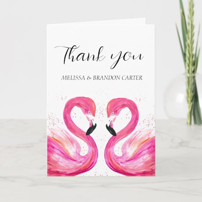 Pink Flamingo Beach Tropical Wedding Thank you  Card (Front)