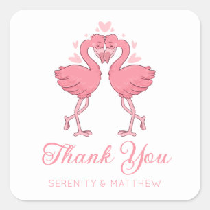 Pink Flamingo Beach Tropical Wedding Thank You Square Sticker